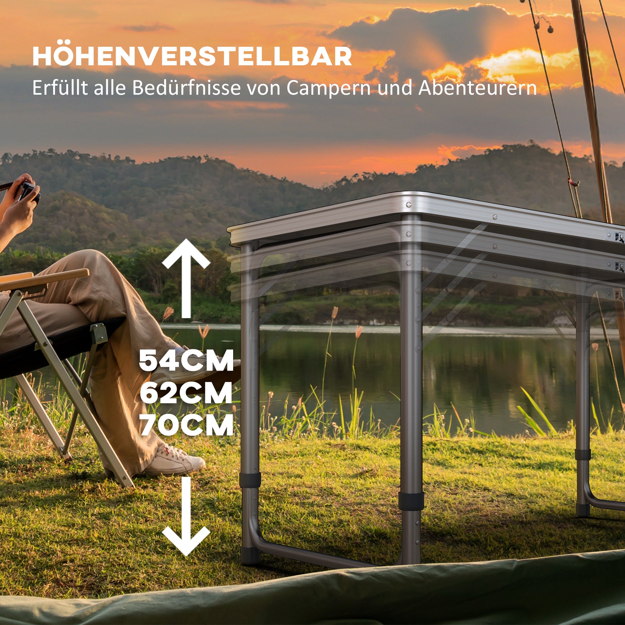Beer Pong Table Foldable Camping Table 240 x 60 cm Adjustable Height Folding Table for Garden, Balcony, Aluminum, Black