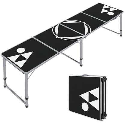 Beer Pong Table Foldable Camping Table 240 x 60 cm Adjustable Height Folding Table for Garden, Balcony, Aluminum, Black