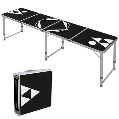 Beer Pong Table Foldable Camping Table 240 x 60 cm Adjustable Height Folding Table for Garden, Balcony, Aluminum, Black