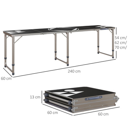 Beer Pong Table Foldable Camping Table 240 x 60 cm Adjustable Height Folding Table for Garden, Balcony, Aluminum, Black