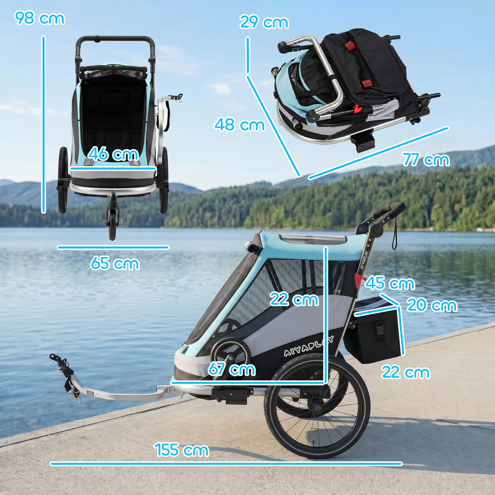 2-in-1 Foldable Bike Trailer & Stroller — Child Bicycle Trailer with 5-Point Harness, Reflectors, 16" Air Tires, Brake, Storage — For Children 12+ Months (Max 39.7 lbs trailer)