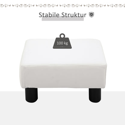 Footstool with Faux Leather Modern Ottoman Footrest for Bedroom, Living Room, White