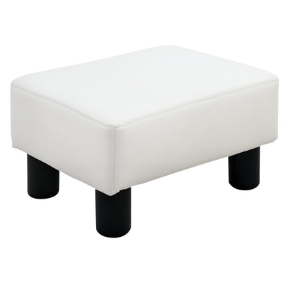 Footstool with Faux Leather Modern Ottoman Footrest for Bedroom, Living Room, White