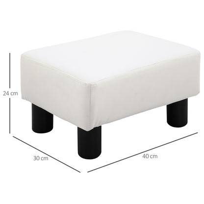 Footstool with Faux Leather Modern Ottoman Footrest for Bedroom, Living Room, White