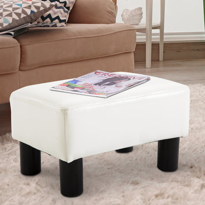 Footstool with Faux Leather Modern Ottoman Footrest for Bedroom, Living Room, White