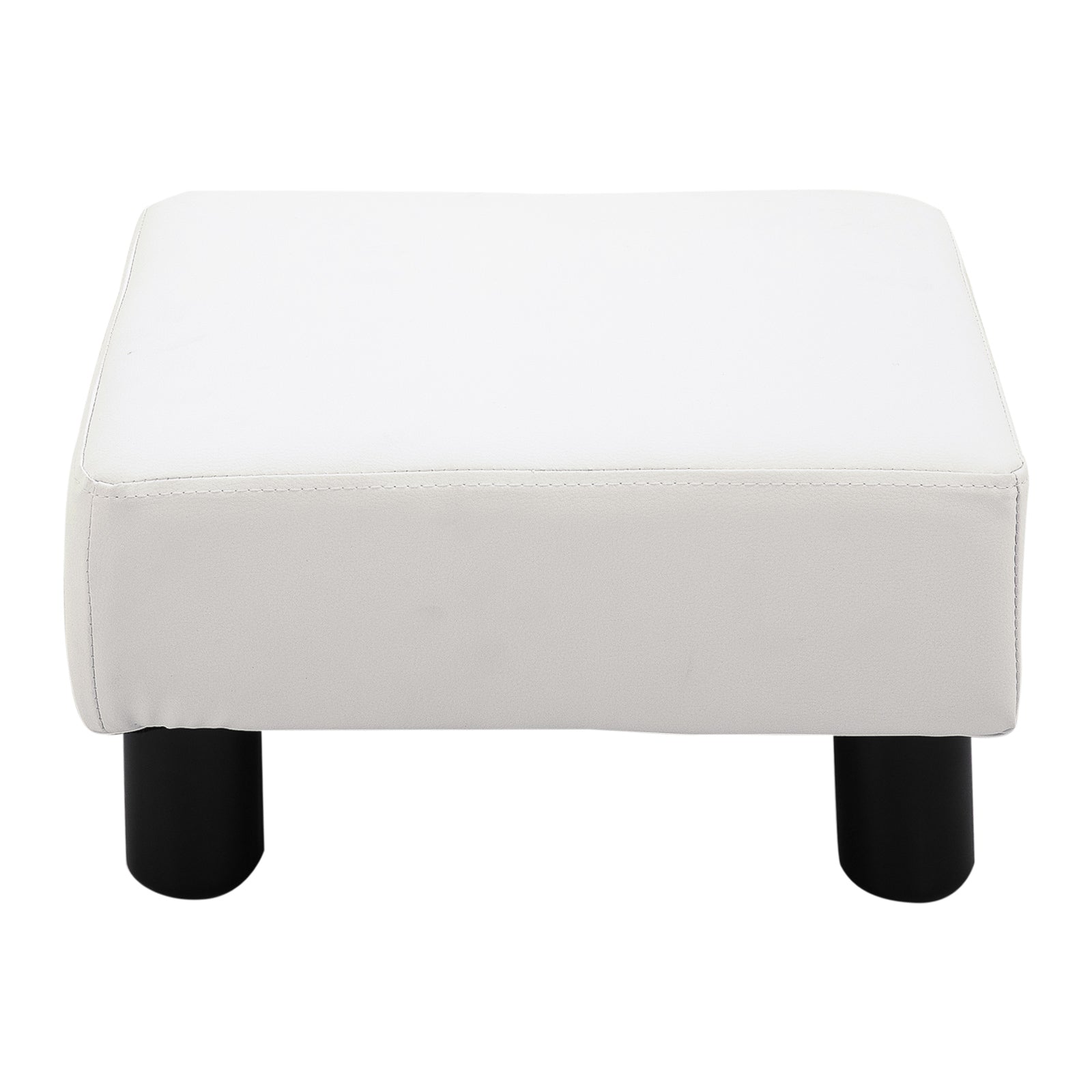 Footstool with Faux Leather Modern Ottoman Footrest for Bedroom, Living Room, White