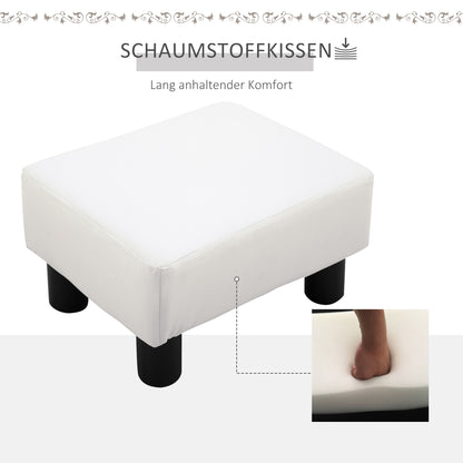 Footstool with Faux Leather Modern Ottoman Footrest for Bedroom, Living Room, White