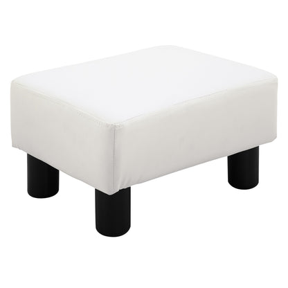Footstool with Faux Leather Modern Ottoman Footrest for Bedroom, Living Room, White