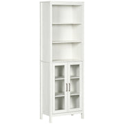 Tall Bathroom Cabinet with 2 Glass Doors and 3 Open Shelves Bathroom Storage Column for Living Room Bathroom Bedroom Modern Style 53x30x162 cm White