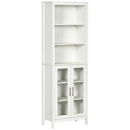 Tall Bathroom Cabinet with 2 Glass Doors and 3 Open Shelves Bathroom Storage Column for Living Room Bathroom Bedroom Modern Style 53x30x162 cm White