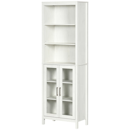 Tall Bathroom Cabinet with 2 Glass Doors and 3 Open Shelves Bathroom Storage Column for Living Room Bathroom Bedroom Modern Style 53x30x162 cm White