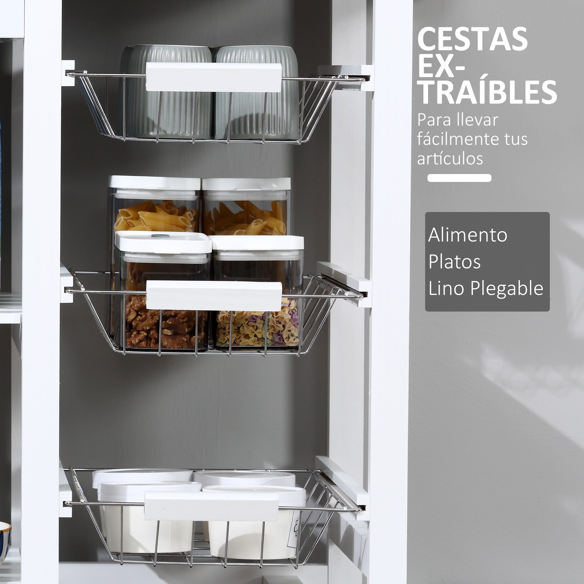 Kitchen Cart Multifunctional Serving Trolley with Drawers Baskets Shelves Spice Rack Towel Rack Wheels 92x37x82 cm White