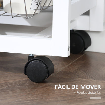 Kitchen Cart Multifunctional Serving Trolley with Drawers Baskets Shelves Spice Rack Towel Rack Wheels 92x37x82 cm White