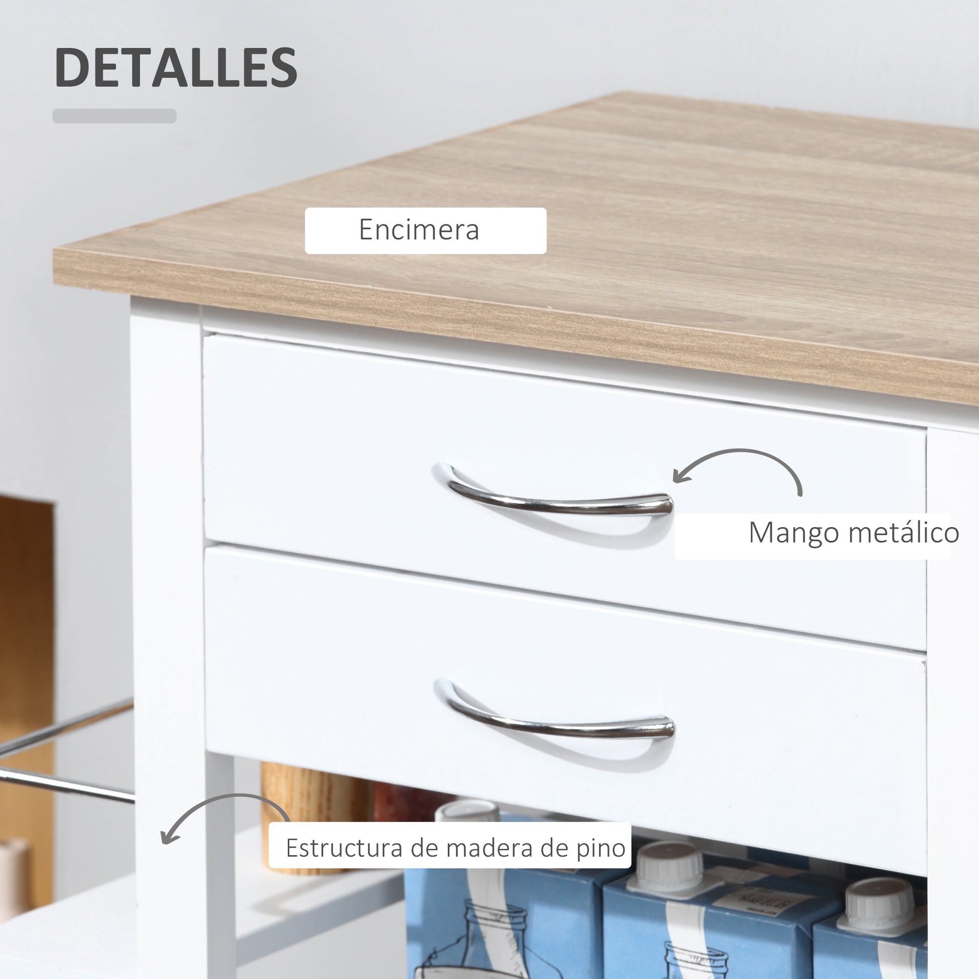 Kitchen Cart Multifunctional Serving Trolley with Drawers Baskets Shelves Spice Rack Towel Rack Wheels 92x37x82 cm White