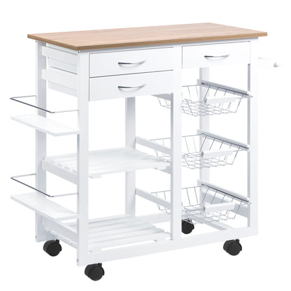 Kitchen Cart Multifunctional Serving Trolley with Drawers Baskets Shelves Spice Rack Towel Rack Wheels 92x37x82 cm White