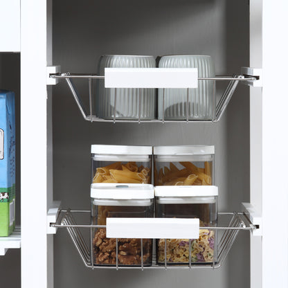 Kitchen Cart Multifunctional Serving Trolley with Drawers Baskets Shelves Spice Rack Towel Rack Wheels 92x37x82 cm White