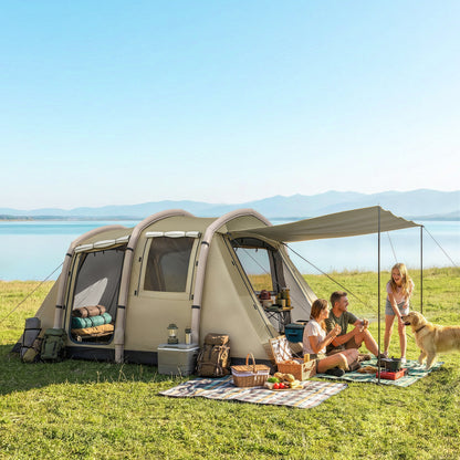 Inflatable 5–6 Person Camping Tent — Fast Air Setup, Mesh Windows, Waterproof Oxford Fabric, Awning & Groundsheet