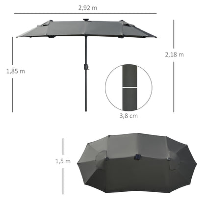 Double Parasol, 295 x 219cm, Parasol with LED, oval, windproof garden umbrella, stable, market umbrella with adjustable tilt angle for terrace, pool, polyester, steel, Dark Gray