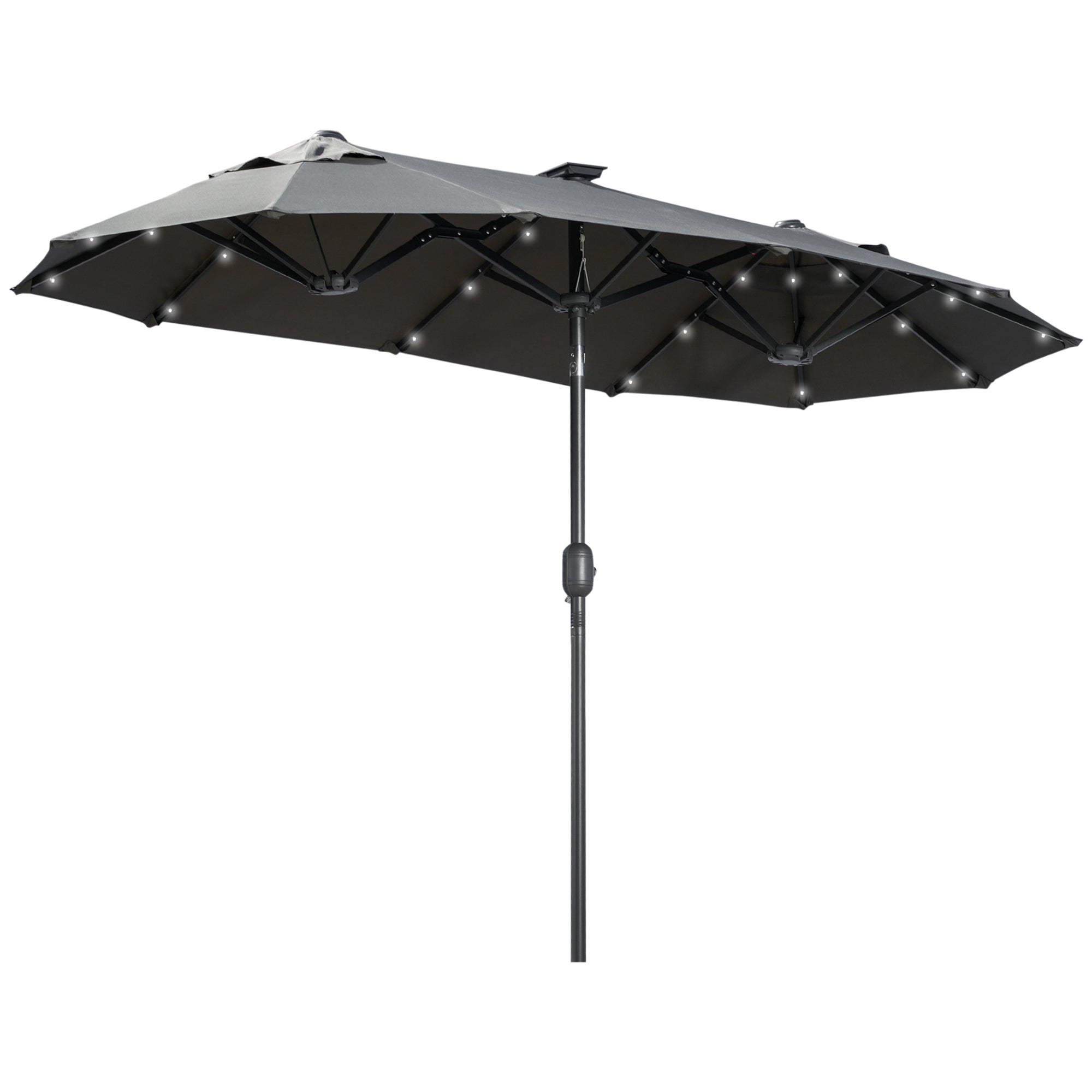 Double Parasol, 295 x 219cm, Parasol with LED, oval, windproof garden umbrella, stable, market umbrella with adjustable tilt angle for terrace, pool, polyester, steel, Dark Gray