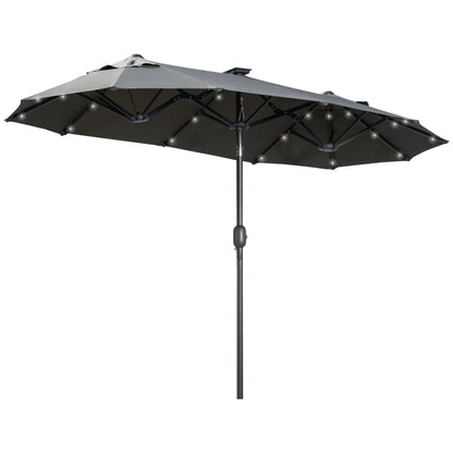 Double Parasol, 295 x 219cm, Parasol with LED, oval, windproof garden umbrella, stable, market umbrella with adjustable tilt angle for terrace, pool, polyester, steel, Dark Gray
