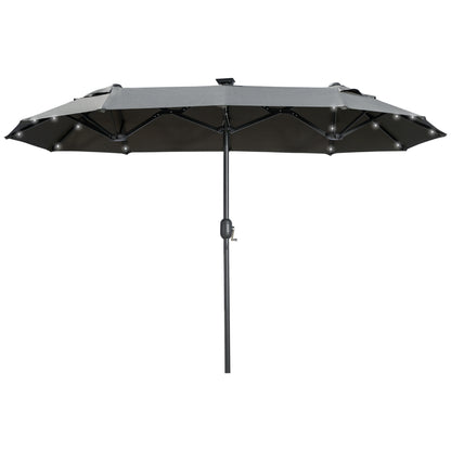 Double Parasol, 295 x 219cm, Parasol with LED, oval, windproof garden umbrella, stable, market umbrella with adjustable tilt angle for terrace, pool, polyester, steel, Dark Gray
