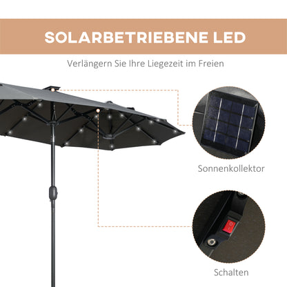 Double Parasol, 295 x 219cm, Parasol with LED, oval, windproof garden umbrella, stable, market umbrella with adjustable tilt angle for terrace, pool, polyester, steel, Dark Gray