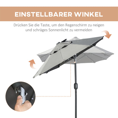 Double Parasol, 295 x 219cm, Parasol with LED, oval, windproof garden umbrella, stable, market umbrella with adjustable tilt angle for terrace, pool, polyester, steel, Dark Gray