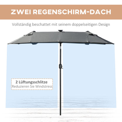 Double Parasol, 295 x 219cm, Parasol with LED, oval, windproof garden umbrella, stable, market umbrella with adjustable tilt angle for terrace, pool, polyester, steel, Dark Gray