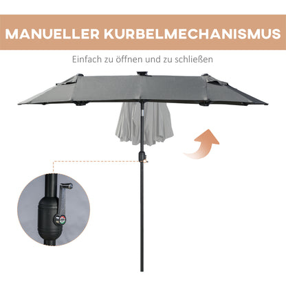 Double Parasol, 295 x 219cm, Parasol with LED, oval, windproof garden umbrella, stable, market umbrella with adjustable tilt angle for terrace, pool, polyester, steel, Dark Gray