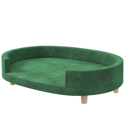Dog Sofa, Cat Couch, Cat Armchair, Soft Velvet Surface, with Removable Cushion, Solid Wood Legs, 100L x 70W x 25H cm, Green