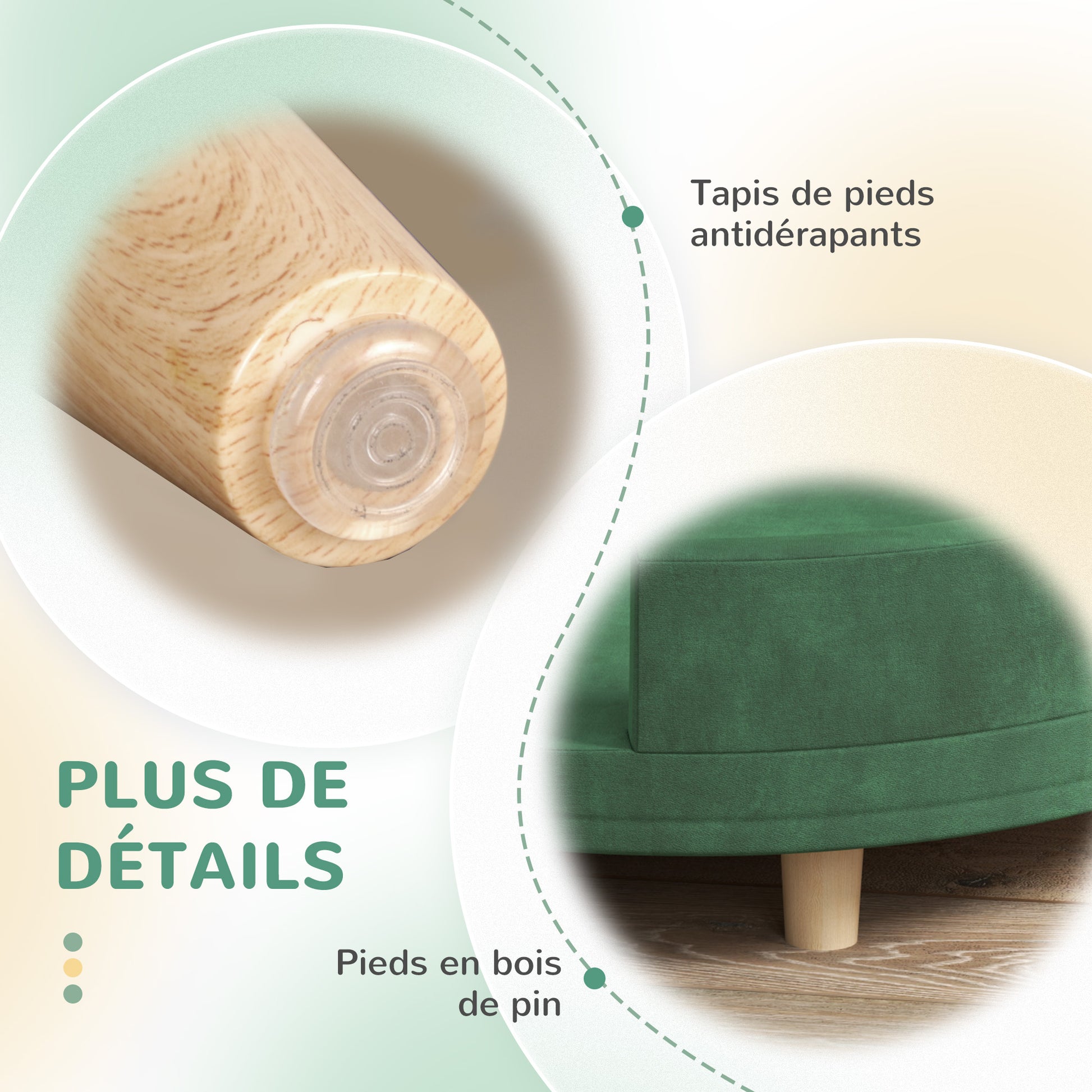 Dog Sofa, Cat Couch, Cat Armchair, Soft Velvet Surface, with Removable Cushion, Solid Wood Legs, 100L x 70W x 25H cm, Green