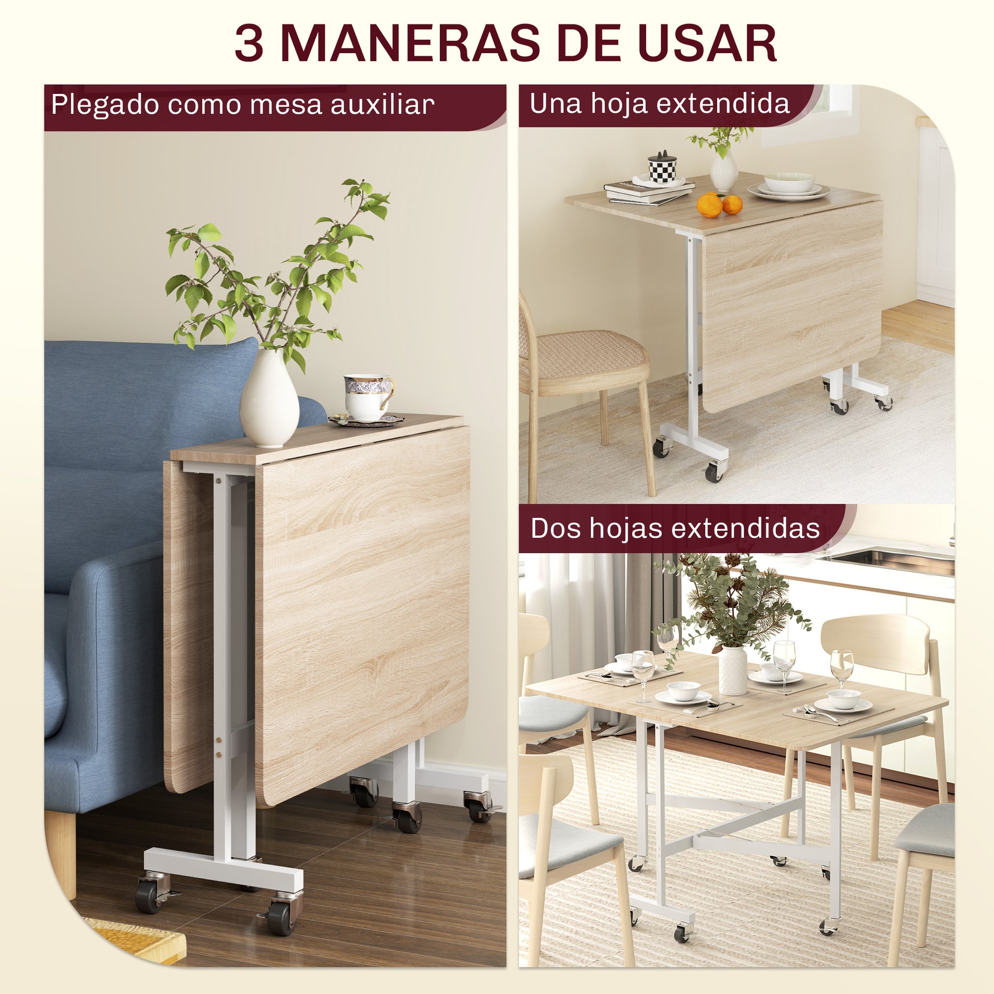 Folding Dining Table for 4-6 People Folding Kitchen Table with Wheels and Drop Leaves Foldable Table for Kitchen Living Room 120x80x73 cm Oak