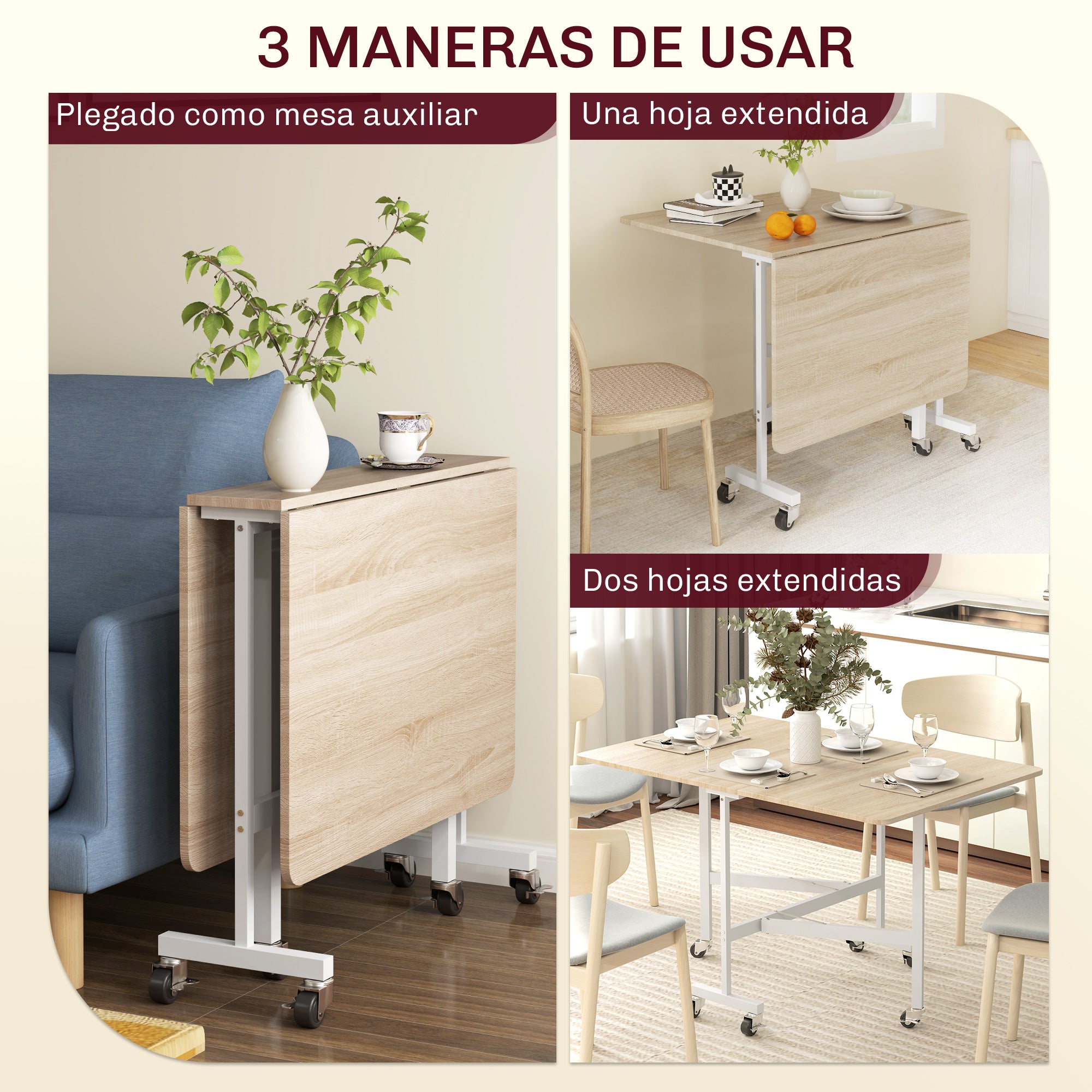 Folding Dining Table for 4-6 People Folding Kitchen Table with Wheels and Drop Leaves Foldable Table for Kitchen Living Room 120x80x73 cm Oak