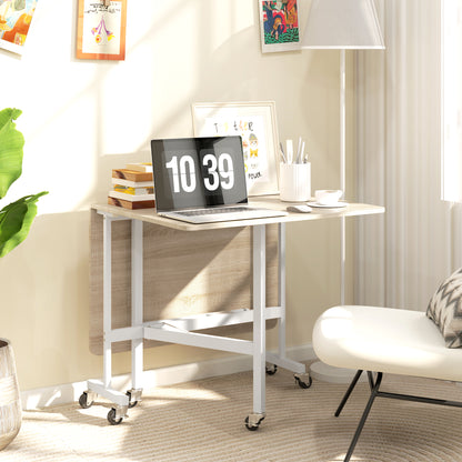 Folding Dining Table for 4-6 People Folding Kitchen Table with Wheels and Drop Leaves Foldable Table for Kitchen Living Room 120x80x73 cm Oak