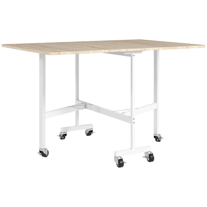 Folding Dining Table for 4-6 People Folding Kitchen Table with Wheels and Drop Leaves Foldable Table for Kitchen Living Room 120x80x73 cm Oak