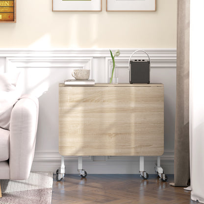 Folding Dining Table for 4-6 People Folding Kitchen Table with Wheels and Drop Leaves Foldable Table for Kitchen Living Room 120x80x73 cm Oak