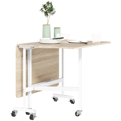 Folding Dining Table for 4-6 People Folding Kitchen Table with Wheels and Drop Leaves Foldable Table for Kitchen Living Room 120x80x73 cm Oak