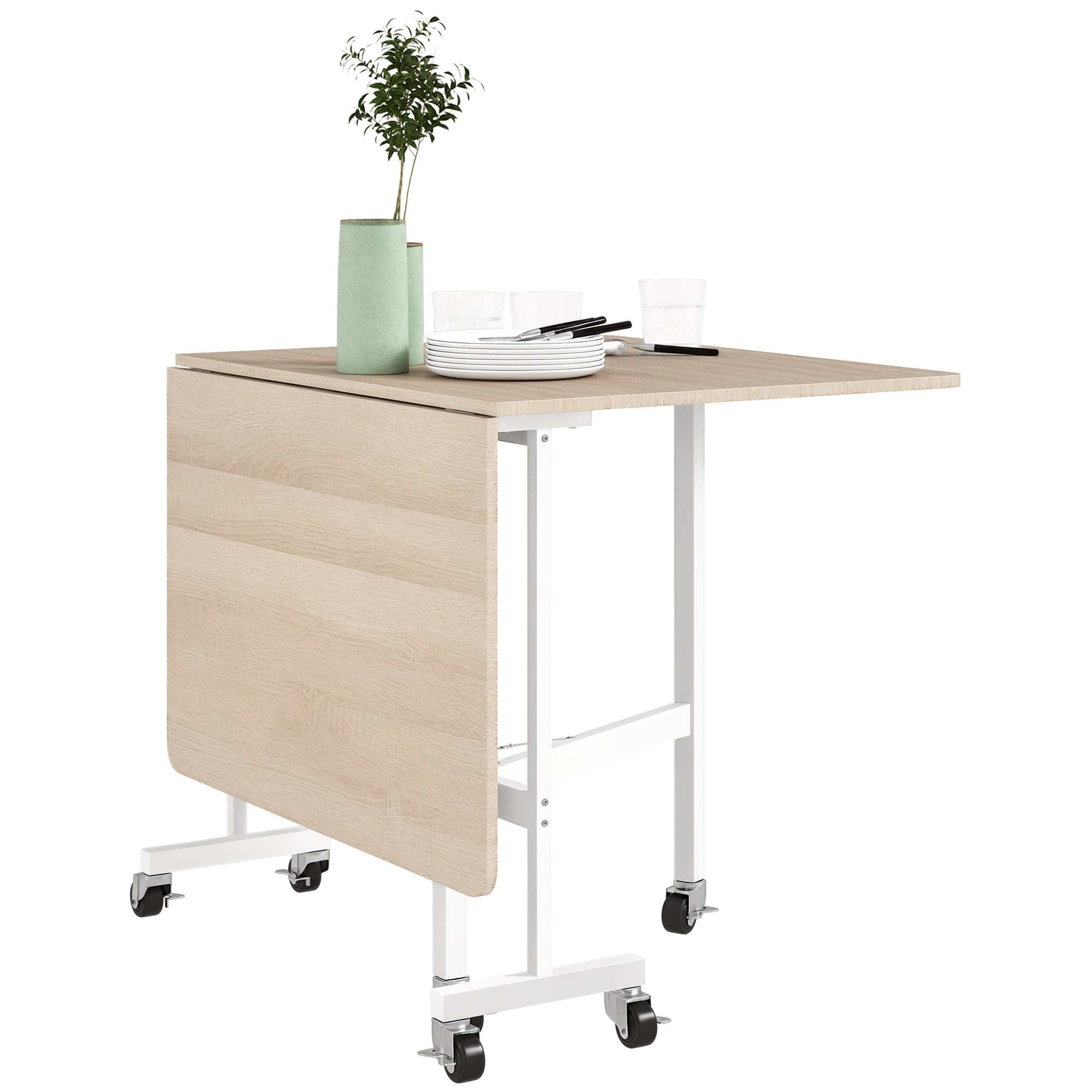 Folding Dining Table for 4-6 People Folding Kitchen Table with Wheels and Drop Leaves Foldable Table for Kitchen Living Room 120x80x73 cm Oak