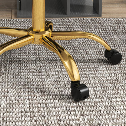 Teddy Fleece Ergonomic Office Chair, Vanity Chair, Swivel Chair with Adjustable Height, Padded Seat, and Golden Steel Base, for Office, Living Room, Bedroom, White