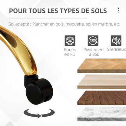 Teddy Fleece Ergonomic Office Chair, Vanity Chair, Swivel Chair with Adjustable Height, Padded Seat, and Golden Steel Base, for Office, Living Room, Bedroom, White