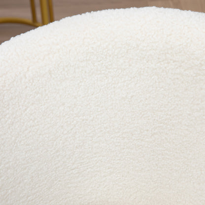 Teddy Fleece Ergonomic Office Chair, Vanity Chair, Swivel Chair with Adjustable Height, Padded Seat, and Golden Steel Base, for Office, Living Room, Bedroom, White