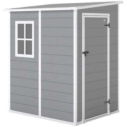 Tool Shed 1.54m³, Garden Shed with Pent Roof, Base 122 x 149 x 192/177 cm, Weatherproof Tool Shed with Lockable Door, Window, Plastic Garden Cabinet, for Backyard, Garden, Gray