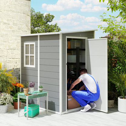 Tool Shed 1.54m³, Garden Shed with Pent Roof, Base 122 x 149 x 192/177 cm, Weatherproof Tool Shed with Lockable Door, Window, Plastic Garden Cabinet, for Backyard, Garden, Gray