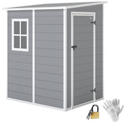Tool Shed 1.54m³, Garden Shed with Pent Roof, Base 122 x 149 x 192/177 cm, Weatherproof Tool Shed with Lockable Door, Window, Plastic Garden Cabinet, for Backyard, Garden, Gray