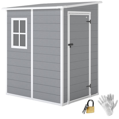 Tool Shed 1.54m³, Garden Shed with Pent Roof, Base 122 x 149 x 192/177 cm, Weatherproof Tool Shed with Lockable Door, Window, Plastic Garden Cabinet, for Backyard, Garden, Gray