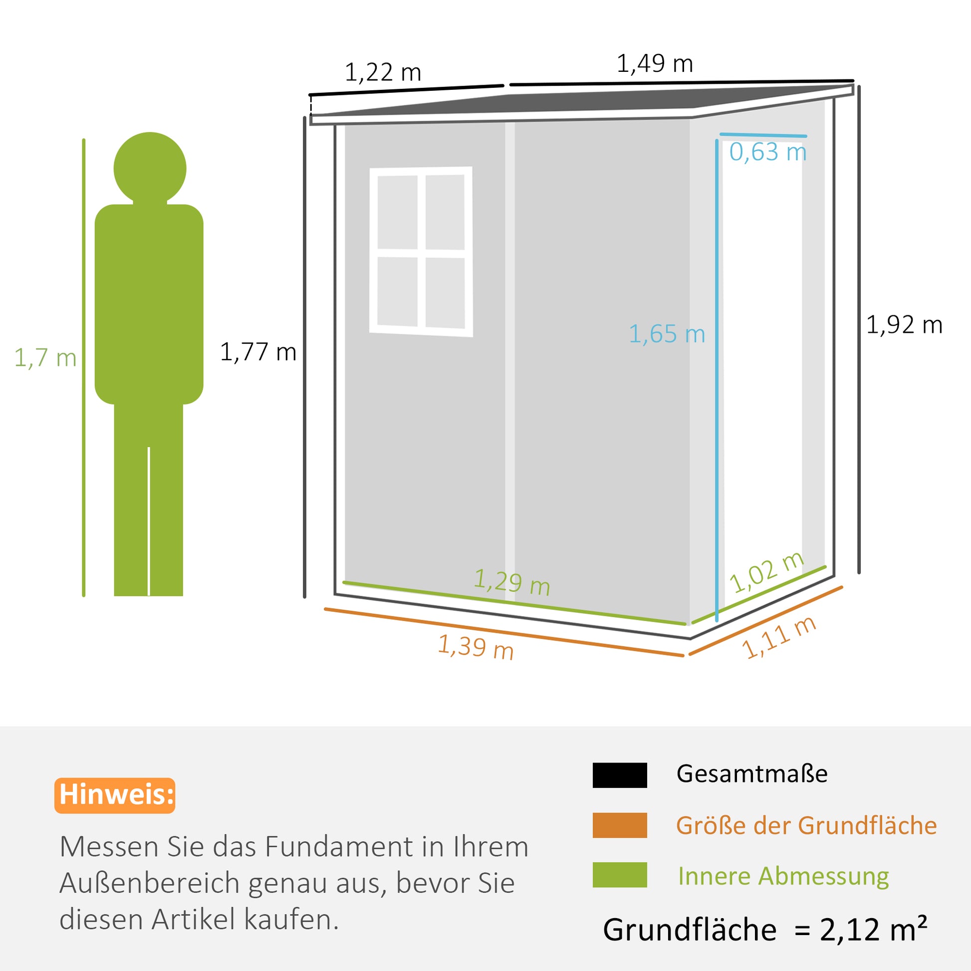 Tool Shed 1.54m³, Garden Shed with Pent Roof, Base 122 x 149 x 192/177 cm, Weatherproof Tool Shed with Lockable Door, Window, Plastic Garden Cabinet, for Backyard, Garden, Gray