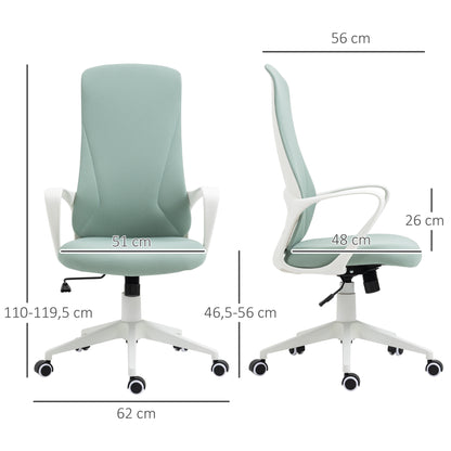 Swivel Office Chair Youth Desk Chair with Adjustable Height Tilt Function Armrests and High Back 62x56x110-119.5 cm Green