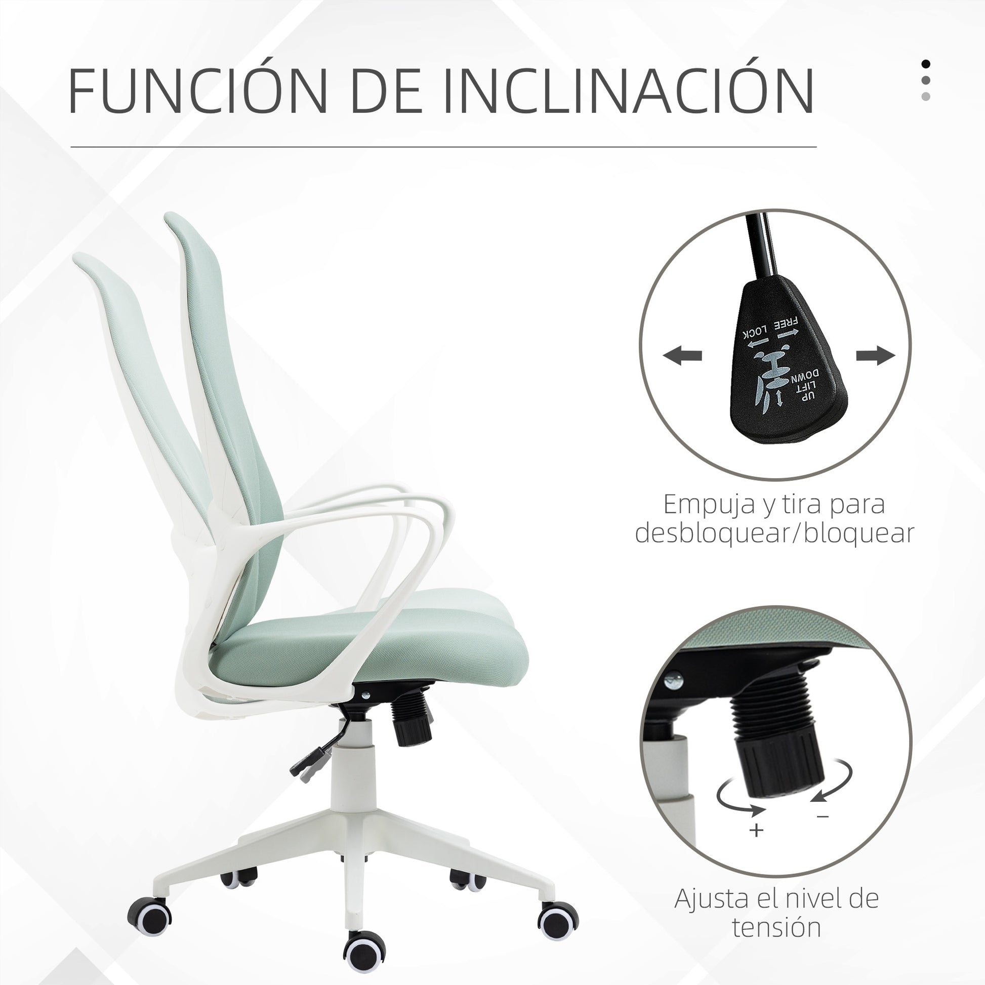 Swivel Office Chair Youth Desk Chair with Adjustable Height Tilt Function Armrests and High Back 62x56x110-119.5 cm Green