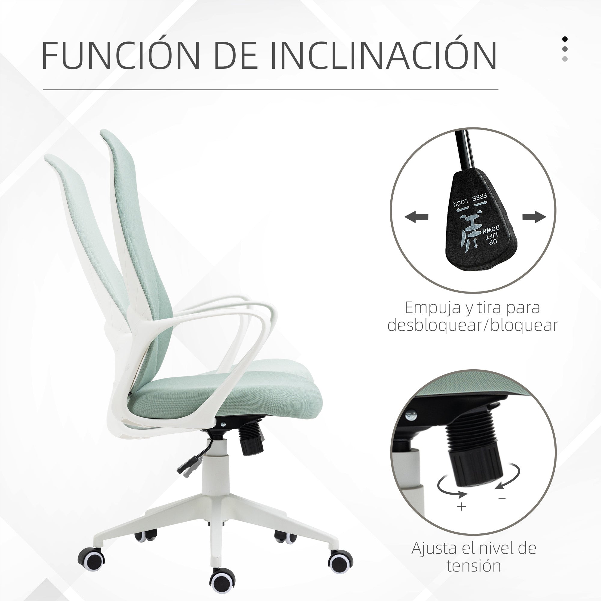 Swivel Office Chair Youth Desk Chair with Adjustable Height Tilt Function Armrests and High Back 62x56x110-119.5 cm Green