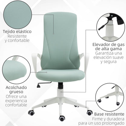 Swivel Office Chair Youth Desk Chair with Adjustable Height Tilt Function Armrests and High Back 62x56x110-119.5 cm Green